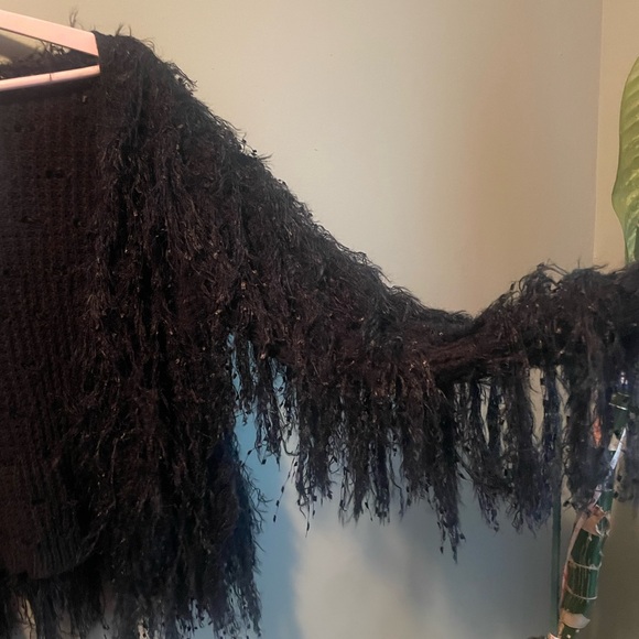 Anthropologie Black Fringe Cardigan - Picture 6 of 8